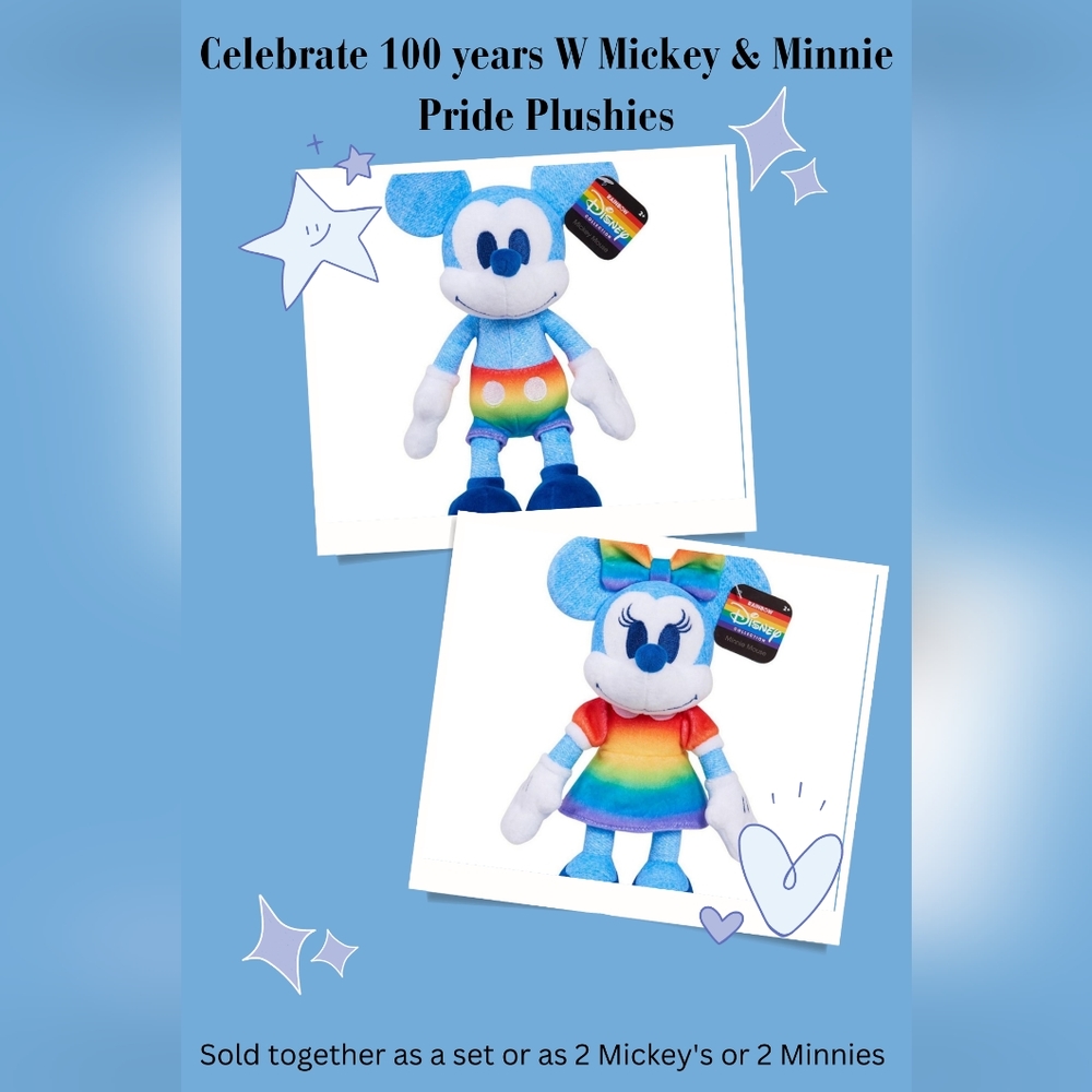 🆕️🛍CELEBRATE 100 YRS. OF DISNEY W MICKEY&MINNIE PRIDE PLUSHIES💕🆕️